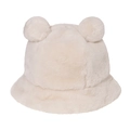Cute beige plush faux fur bucket hat with bear ears, thick warm winter headwear for women - Beige
