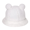Detailed view of plush white bucket hat with cute bear ears and soft faux fur texture - White