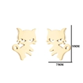 Cute gold stainless steel cat stud earrings for women with 9mm by 7mm size markings - Naughty Cat / Gold