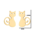 Detail view of gold cat silhouette earrings showing 10mm height and 8mm width dimensions - Sitting Cat / Gold
