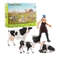 Farm animal set with female farmer, dairy cows, calves and water bucket accessories - Cattle Farming Set FW665-58