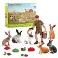 Realistic rabbit farm set with assorted bunny models, farmer figure, and food accessories - Rabbit Family Set FW665-55