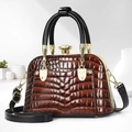 Brown crocodile embossed patent leather handbag with rhinestone clasp and gold hardware - Brown