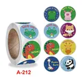Roll of 8 assorted cartoon animal reward stickers with positive English slogans - Style A-212 Colorful Animals
