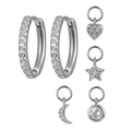 Detailed view of silver S925 earring set with heart, star and moon charms and cubic zirconia - Silver Heart Star Moon Pendant Set (#22)