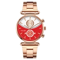 YOLAKO stylish women's watch in rose gold with two-tone red and white dial face - Red Rose Gold Band
