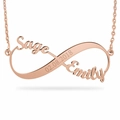 Customized rose gold infinity name necklace with engraved Sage Emily and date - Double Names Date Infinity Necklace / Rose Gold