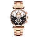 Yolako rose gold women's watch featuring a unique black and white split dial design - Black Rose Gold Band