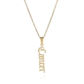 Detailed view of Cancer zodiac necklace in gold finish with gothic font pendant - Gold Cancer