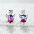 Silver turtle earrings with sparkling white zircons and rainbow gradient purple stone - White Gold Plated Rose Blue Zircon