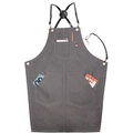 Tablier en toile grise avec lanières en cuir et poches sur fond blanc pur - Taille Unique (80x54cm) / Style E Gris (Sangle Noire)