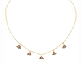 Golden necklace with five colorful cubic zirconia watermelon slice charms for summer - Red Green Watermelon Style (XL00095)
