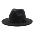 Detail of the black fedora hat with a classic teardrop crown and matching ribbon band - M (56-58cm) / Black