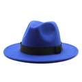 Detailed view of royal blue wool fedora hat with elegant black grosgrain ribbon band - Sapphire Blue