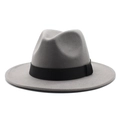 Detail of grey wool felt fedora hat featuring a black grosgrain ribbon for autumn winter - Light Gray