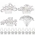 23-piece bridal hair accessory set with rhinestone flower combs and pearl hair pins - 23Pcs Set G