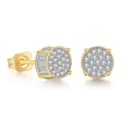 Hip hop round cluster stud earrings with gold plating and micropave cubic zirconia - 6mm Round / Tri-color (Gold/Silver/Rose Gold)