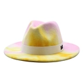 Colorful tie-dye wool fedora hat with wide brim and decorative metal M letter band - M (56-58cm) / Pink #1