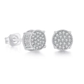 Detailed close-up of hip hop stud earrings with micro-paved cubic zirconia in silver - 6mm Round / Platinum