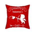 Red Valentine's Day cushion cover with white Happy Valentine's Day print and Cupid design - 18x18 Inch / Red Happy Valentine (DRD325-2)