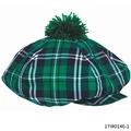 Green and white plaid St. Patrick's Day beret with a decorative green yarn pom-pom - Green And Black Plaid Beret (17IR0146A)