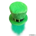 Green St. Patrick's Day velvet top hat with golden buckle and attached green beard - Green Top Hat And Beard (IR1211A19A)