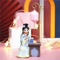 Ancient style figurine of a lady in blue Hanfu reading at a desk with a pink lantern - Reading Under Lamp Style / Standard Size