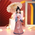 Pink Hanfu cat figurine holding an oil paper umbrella for desk or car decoration - Large Deep Pink Skirt with Umbrella (9B)