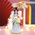 Ancient style Chinese doll figurine in blue Hanfu with paper umbrella decoration - Large Light Blue Skirt with Umbrella (8A)
