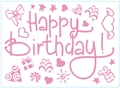 Pink Happy Birthday bobo balloon sticker with cute stars and bowknot patterns - Birthday 02 / Pink