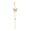 Pendientes largos dorados con mariposa de circonita y piedra redonda en una barra de metal - Mariposa De Oro + Circón