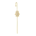 Dettaglio dell'orecchino Hamsa e Evil Eye dorato con intarsio in zirconi trasparenti - Mano di Fatima / Oro