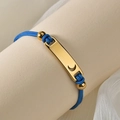 Bracciale a cordino blu intrecciato con barra dorata, ritaglio a luna e perline lucide - Luna Cavo / Luna Blu