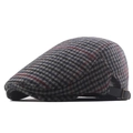 Béret rétro à carreaux gris et rouge avec sangle de réglage latérale en cuir souple - Réglable / Gris