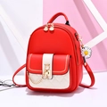 Red and white mini faux leather backpack for women with daisy charm and cat clasp - Red