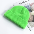 Neon green knit beanie hat with a wide rolled cuff in premium soft ribbed fabric - One Size / Fruit Green