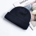 Navy blue ribbed knit beanie with thick roll-up cuff and warm winter texture - One Size / Navy Blue