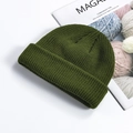 Classic dark green ribbed knit beanie hat with trendy turn-up cuff for men and women - One Size / Army Green