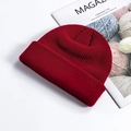 Dark red ribbed knit beanie hat with cuffed edge for a stylish winter accessory - One Size / Burgundy