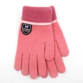 Pink knit gloves for children with retro shield patch and warm striped wrist cuffs - 9-14 Years (Y207241) / Orange Red