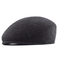 Donkergrijze visgraat platte pet van tweed wolmix voor heren in vintage stijl - donkergrijs