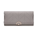 Dusty purple long PU leather wallet featuring V-shape quilting and floral metal buckle - Gray