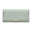 Women's long mint green PU leather quilted wallet with gold decorative metal buckle - Green