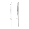 Elegant silver star and moon tassel drop earrings with long slender chain for women - Star Moon Ear Threader-White