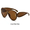 Lunettes de soleil oversize tendance avec monture thé et verres thé, modèle élégant C12 - Monture Thé Verres Thé