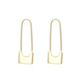 Elegant gold-plated safety pin drop earrings with a minimalist industrial design on white - Gold