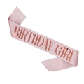 Rosa Glitzer-Schärpe mit roségoldener Birthday Girl Aufschrift für Geburtstagspartys - GIRL Roségold