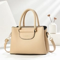 Chic beige lychee textured handbag with gold hardware on minimalist stone display - L24.5xW12xH18.5cm / Khaki