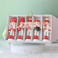 Set di 5 schiaccianoci natalizi in legno bianco e rosso da 13cm in confezione regalo - M13505 Rosso e Bianco / Set Natalizio da 5 Pezzi 13CM