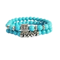 Bohemian double-layer beaded owl bracelet with turquoise-textured stones and silver charms - Turquoise